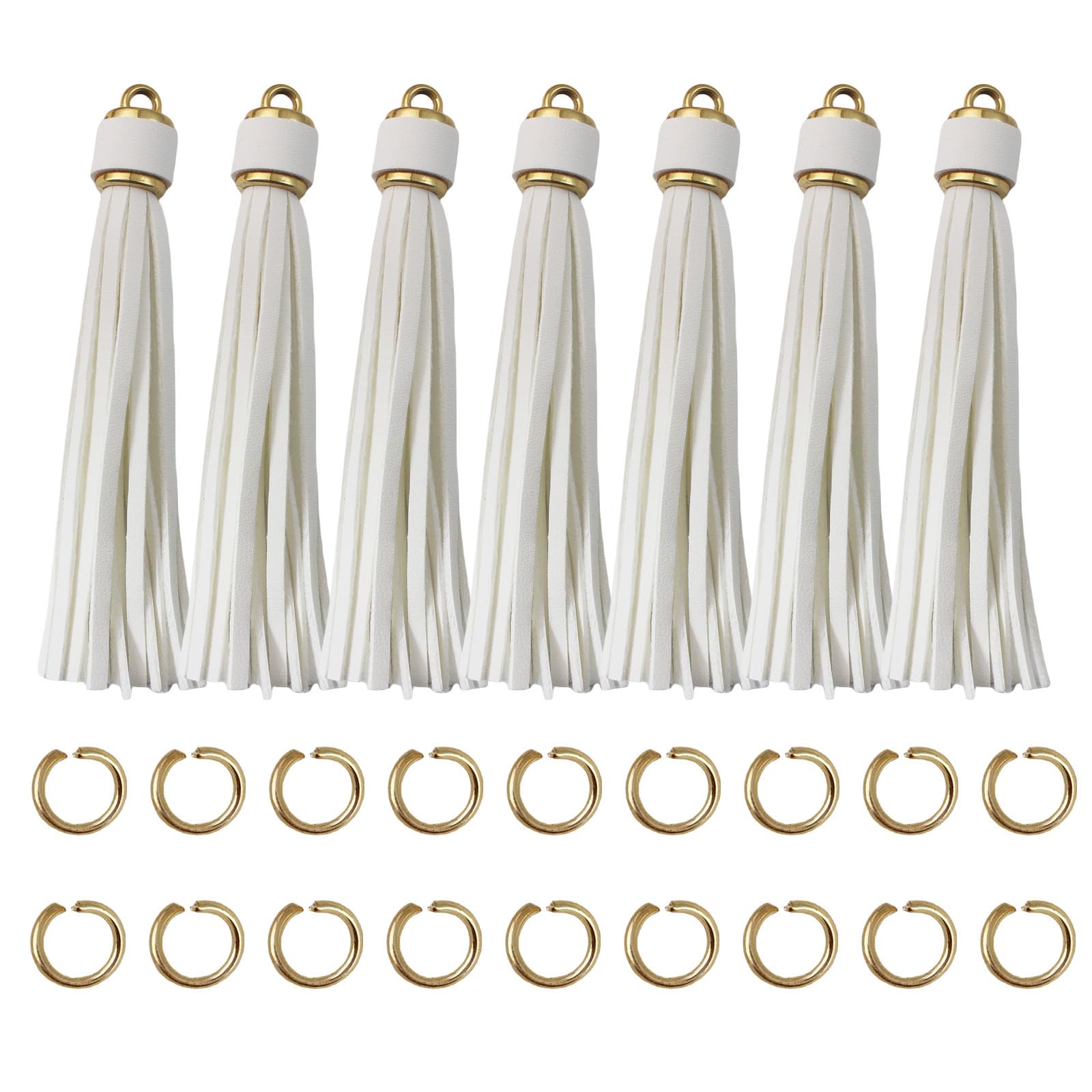 4.3''White Leather Tassels 12Pcs with Gold Caps for Keychains
