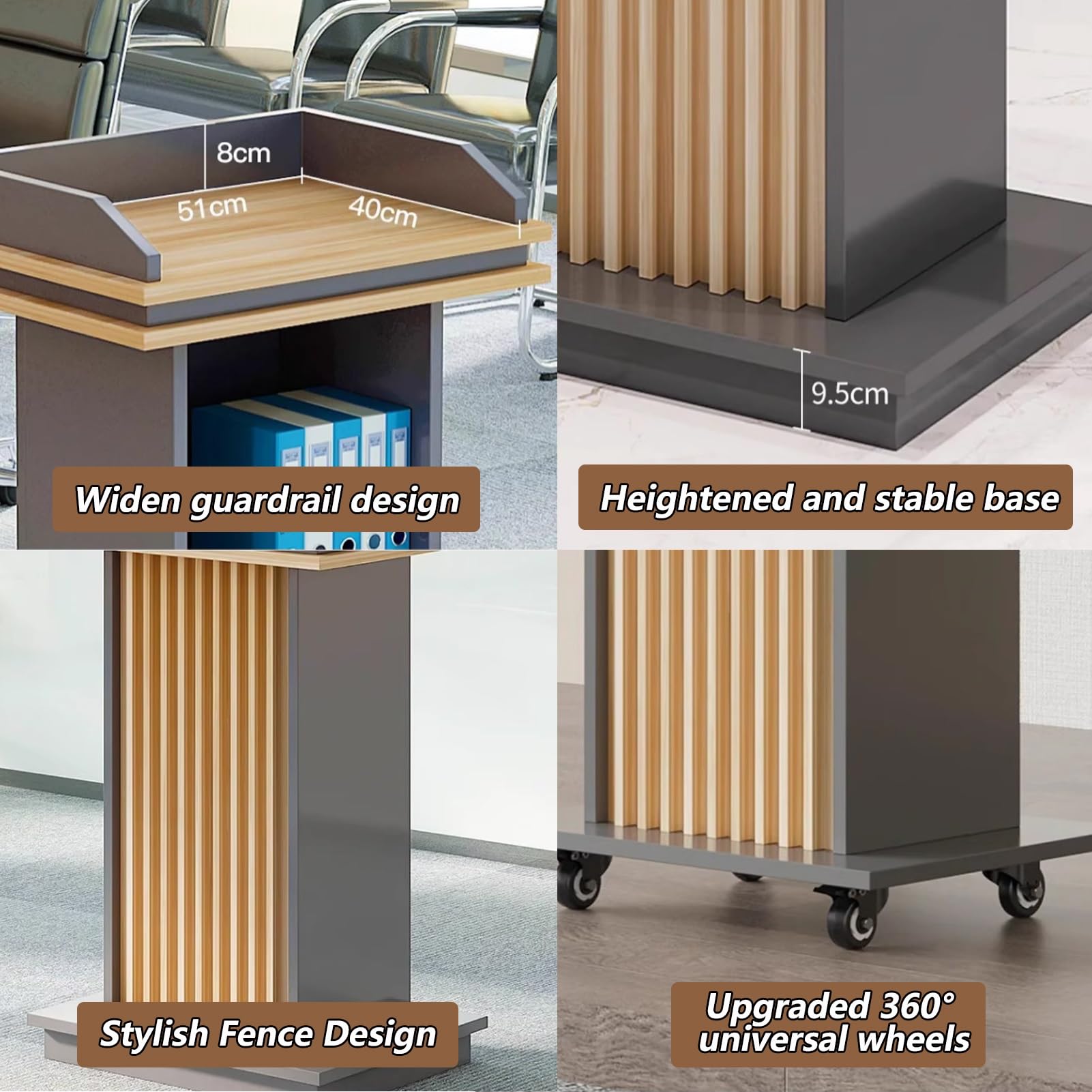 Drewniany stojak na podium premium z kółkami o wysokości 108 cm, na imprezy kościelne, restauracja, elegancki design, wszechstronne przechowywanie, do profesjonalnych prezentacji