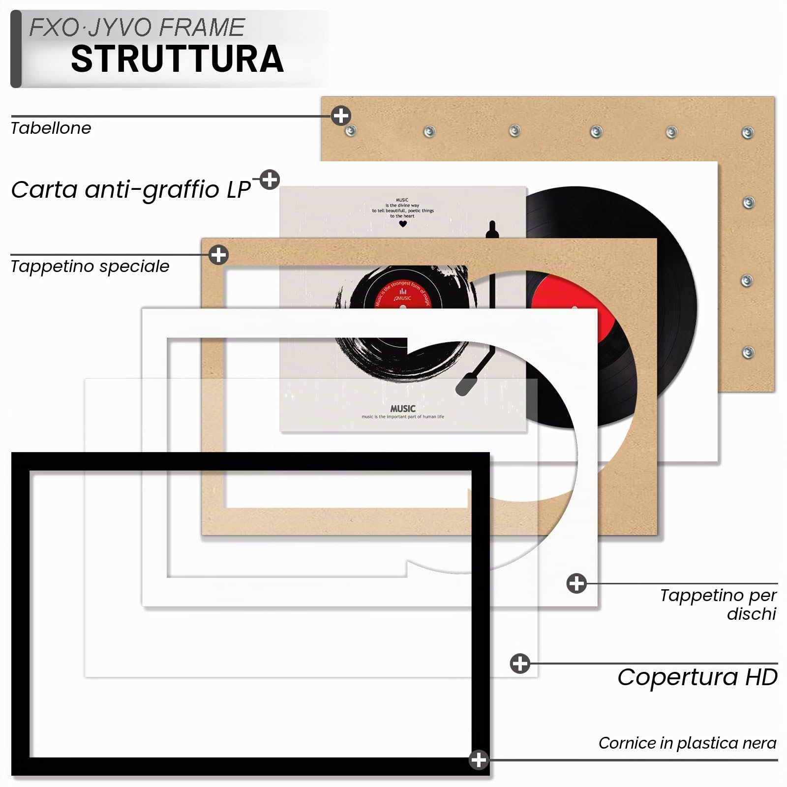 Fxojyvo Cornice per dischi in vinile per la copertina dell'album da parete, cornice nera 40,6 x 61 cm per qualsiasi disco LP da 30,5 cm con custodia, 1 confezione/nero