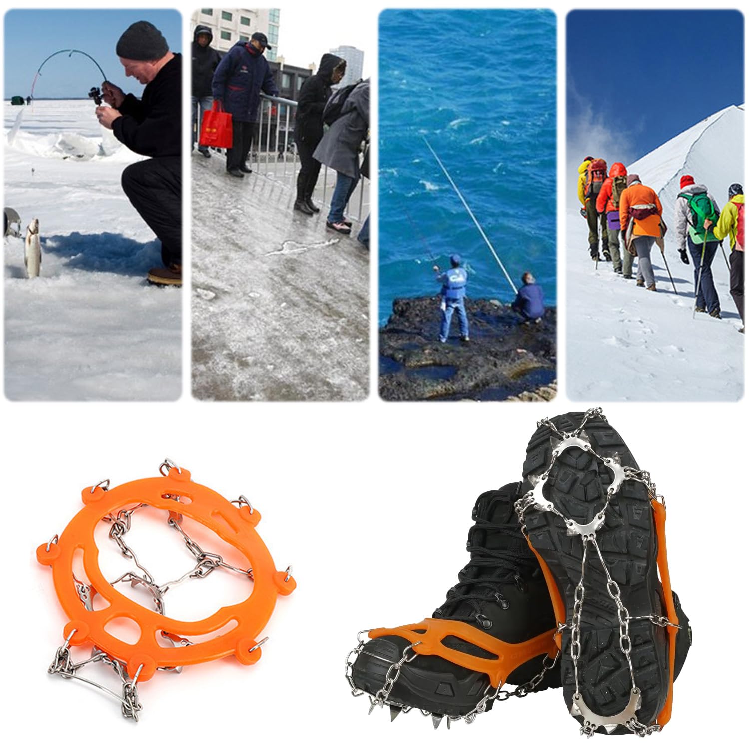 Ramponi da Ghiaccio Antiscivolo, Ramponi Antiscivolo Per Scarpe, Ramponcini Scarponi Neve Ghiaccio, Adatto Per Scarpe da Neve, Scarpe da Trekking, Scarpe Di Cuoio, Scarpe Sportive (Arancia)