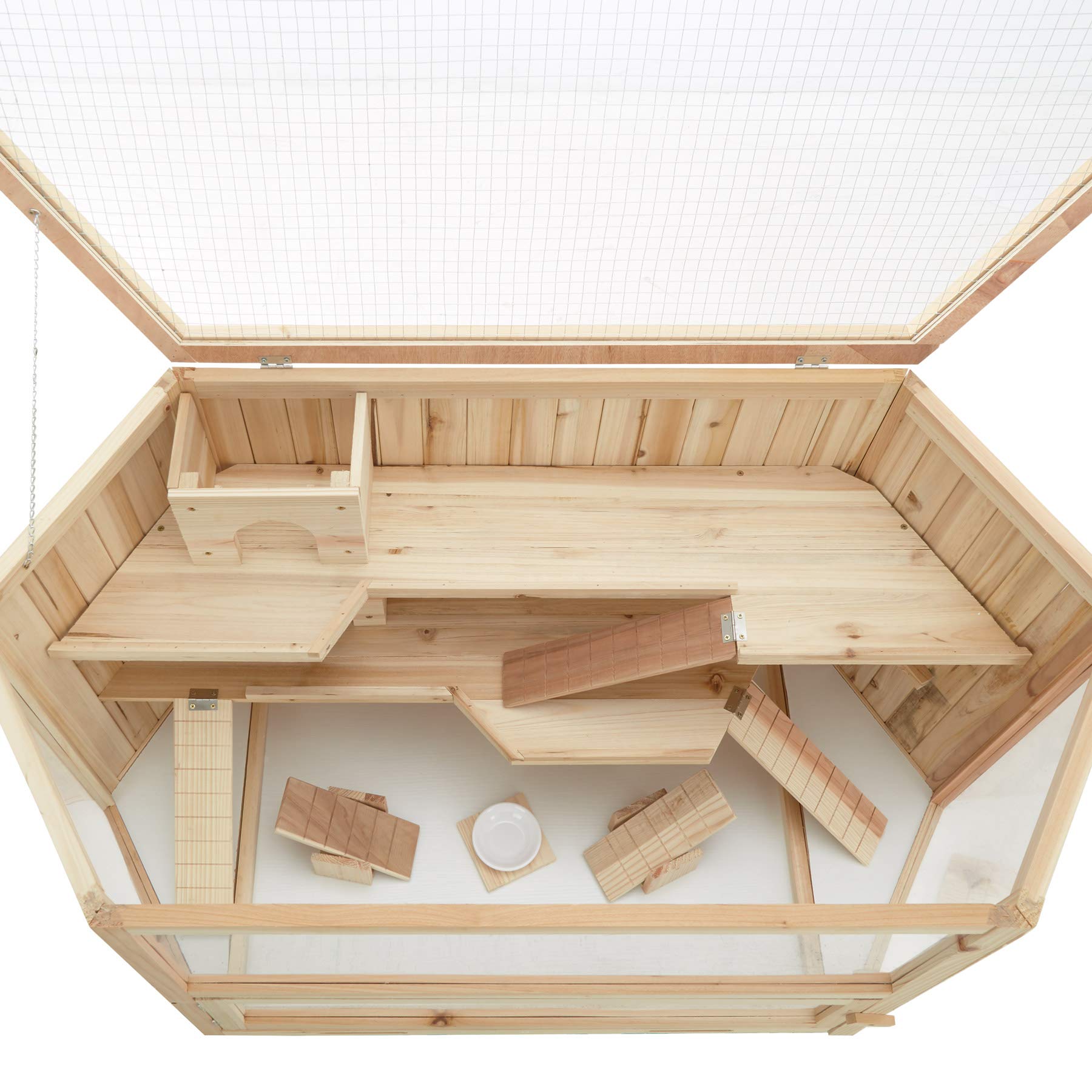 tectake 403227 Gabbia per Criceti, Tre Piani, Legno, Forma Esagonale, Roditori Topi Altri Piccoli Animali Domestici, ca. 115x60x58 cm