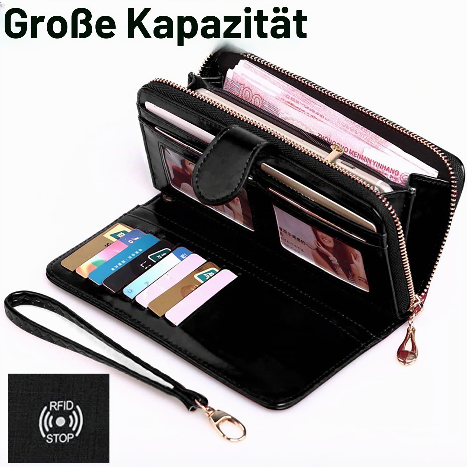 Damen-Geldbörse mit Strasssteinen und Kunstdiamanten, Clutch, Kreditkartenhalter, großes Fassungsvermögen
