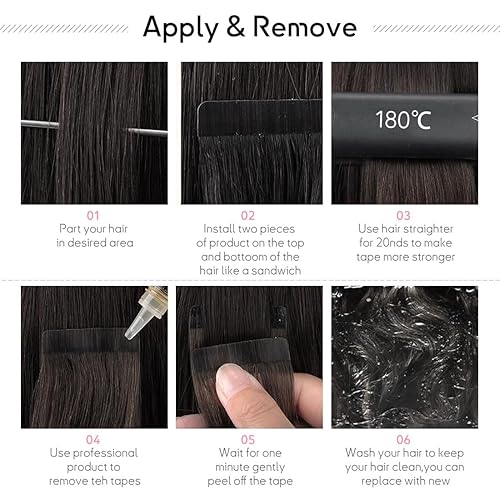 Miniatura 5 de VILLA - Extensiones de cabello adhesivas de color negro natural, 100 % humano Remy, de 18 pulgadas, 18 unidades de 1.76 ozpaquete, 18 unidades de