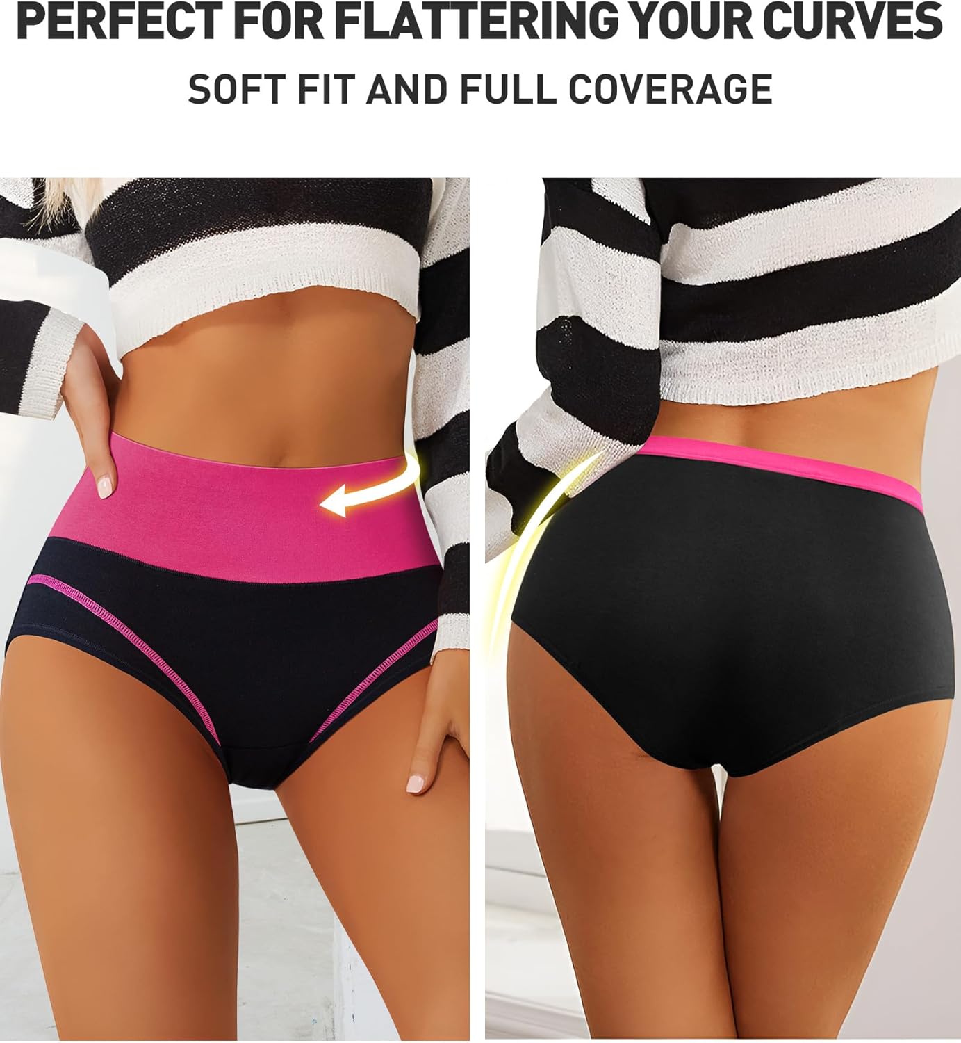 MEIYATING Women's High Waisted Cotton Underwear Tummy Control Panties Comfort Postpartum Full Coverage 5 Pack Briefs - Image 4