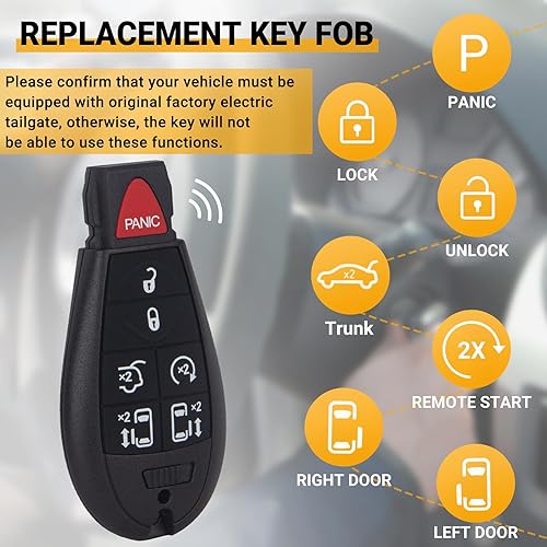 Miniatura 2 de Control remoto de entrada sin llave compatible con Chrysler Town and Country 2008-2016Dodge Grand Caravan2009-2012 Volkswagen Routan 7-BTN reemplazo
