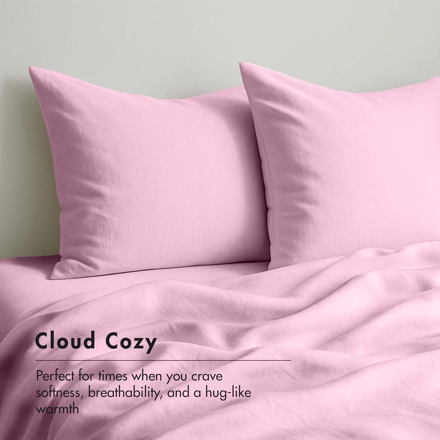 RUVANTI 100% Cotton Flannel Sheets King Size - 4 Piece Warm, Soft & Breathable, Deep Pocket, Double Brushed Cozy All Season Bedding Set, Light Pink
