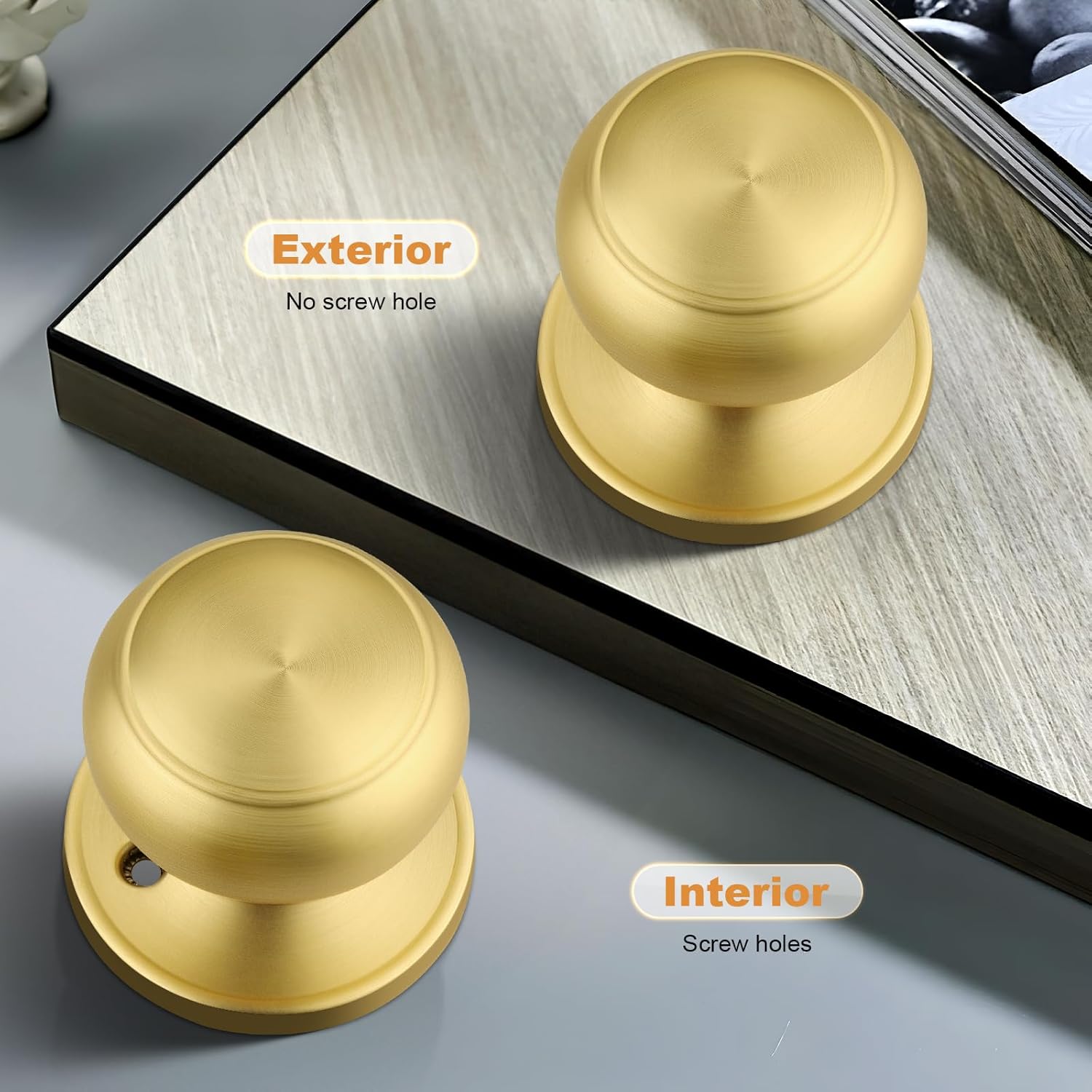 Probrico 4 Gold Dummy Door Knobs and 6 Closet Door Knobs Bundle Set, Brushed Gold Interior Door Knobs for Pantry Hallway