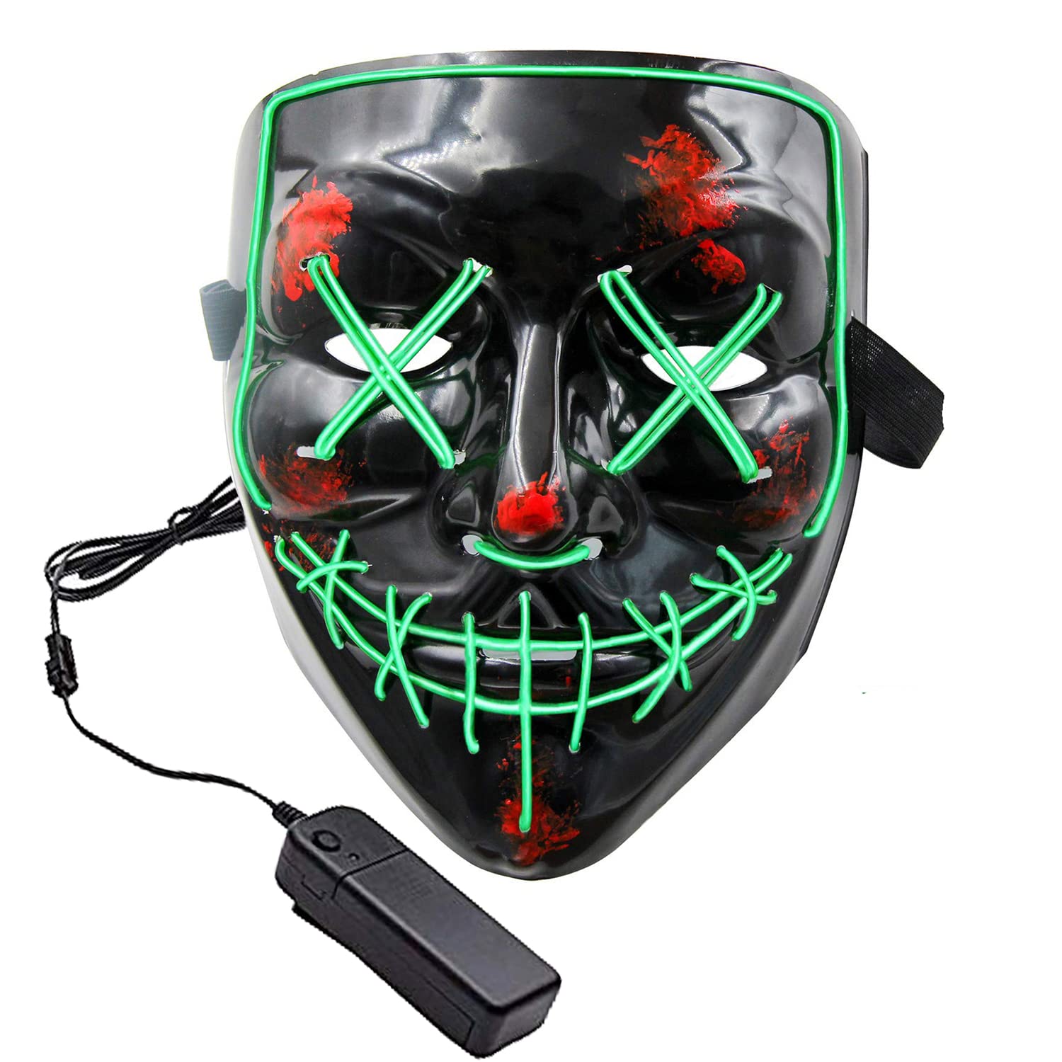 HOLIKE Halloween Purge Mask LED Light up Scary Glowing Mask for Festival Cosplay Halloween Costume, Large