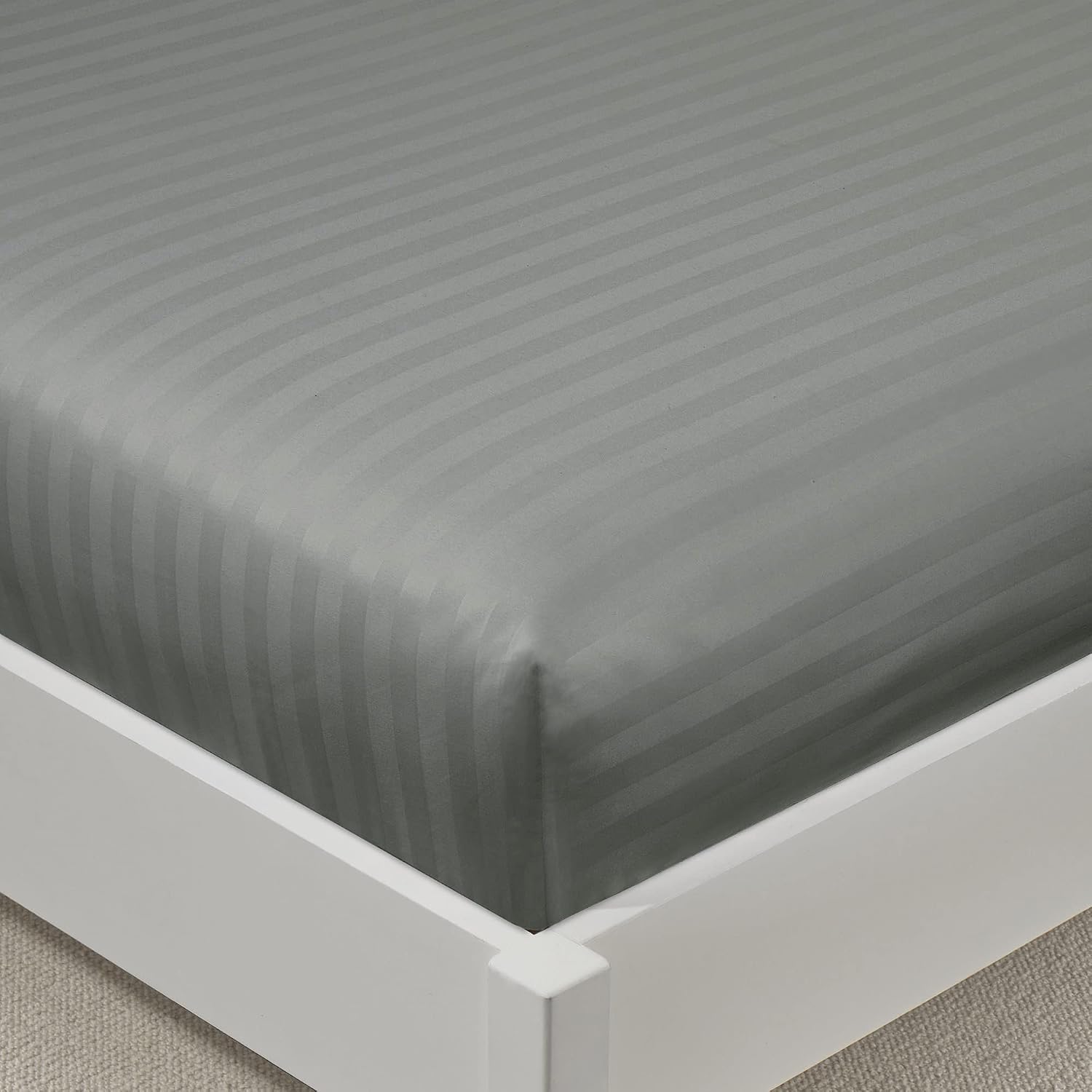 MOONLIGHT20015 Fitted Sheet Double 40cm Soft Brushed Microfiber with Satin Stripes Fade Resistant Easy Care Breathable Bed Sheets (Charcoal - Image 3