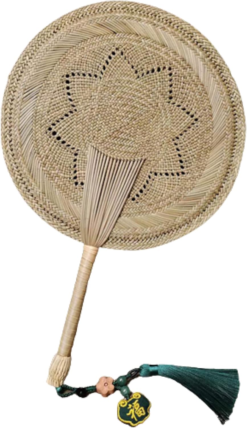 DXBO Portable Fan PU Fan Handmade Fan Hanfu Ancient Style Hand Shake Enjoy Cool Traditional Straw Fringed Old-Fashioned Fan
