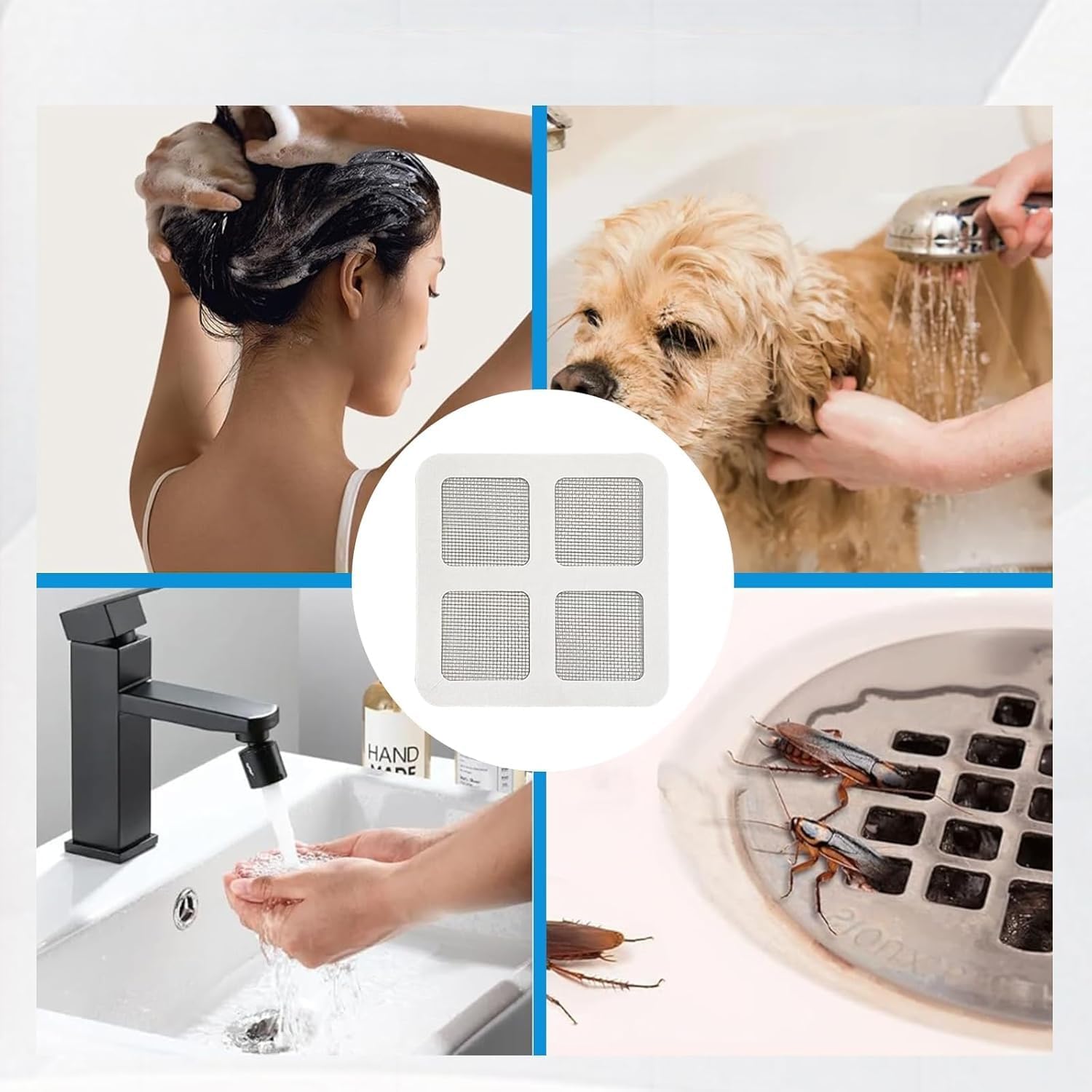 (50枚パック) 使い捨て排水カバー&amp;排水スネークステッカー - 10cmスクエアシャワー排水カバー&amp;シャワー排水用