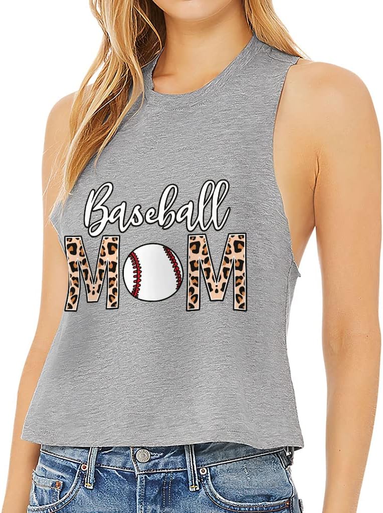 Baseball Mom Racerback Cropped Tank - Leopard Print Women's Tank - Graphic Tank Top