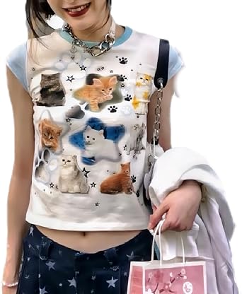 Y2k Aesthetics T-Shirts Y2k Baby Tees for Women 2000s Clothing Harajuku Fashion Grunge Fairy Core Clothing