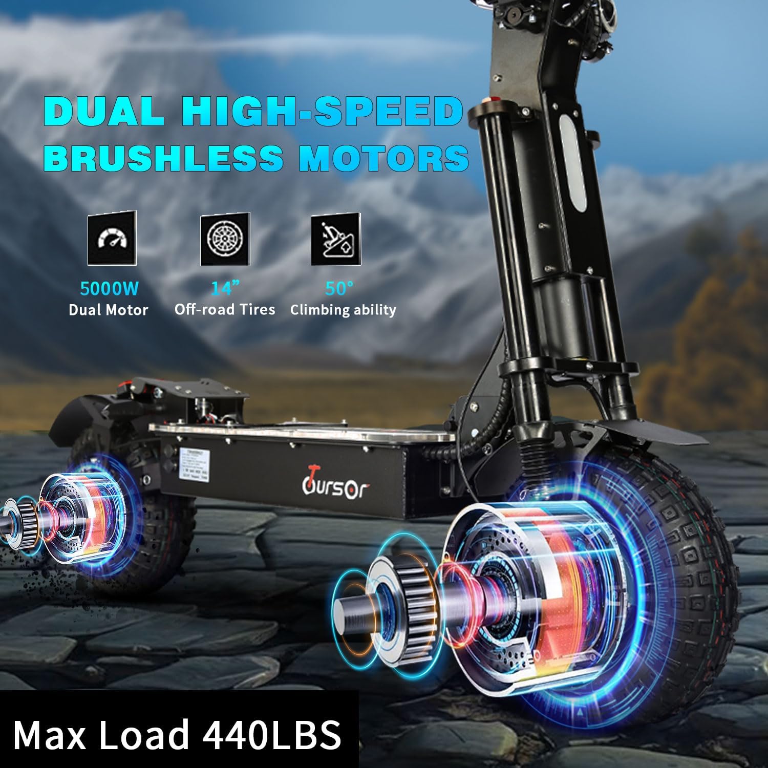 Toursor scooter dual brushless motors and off-road tires