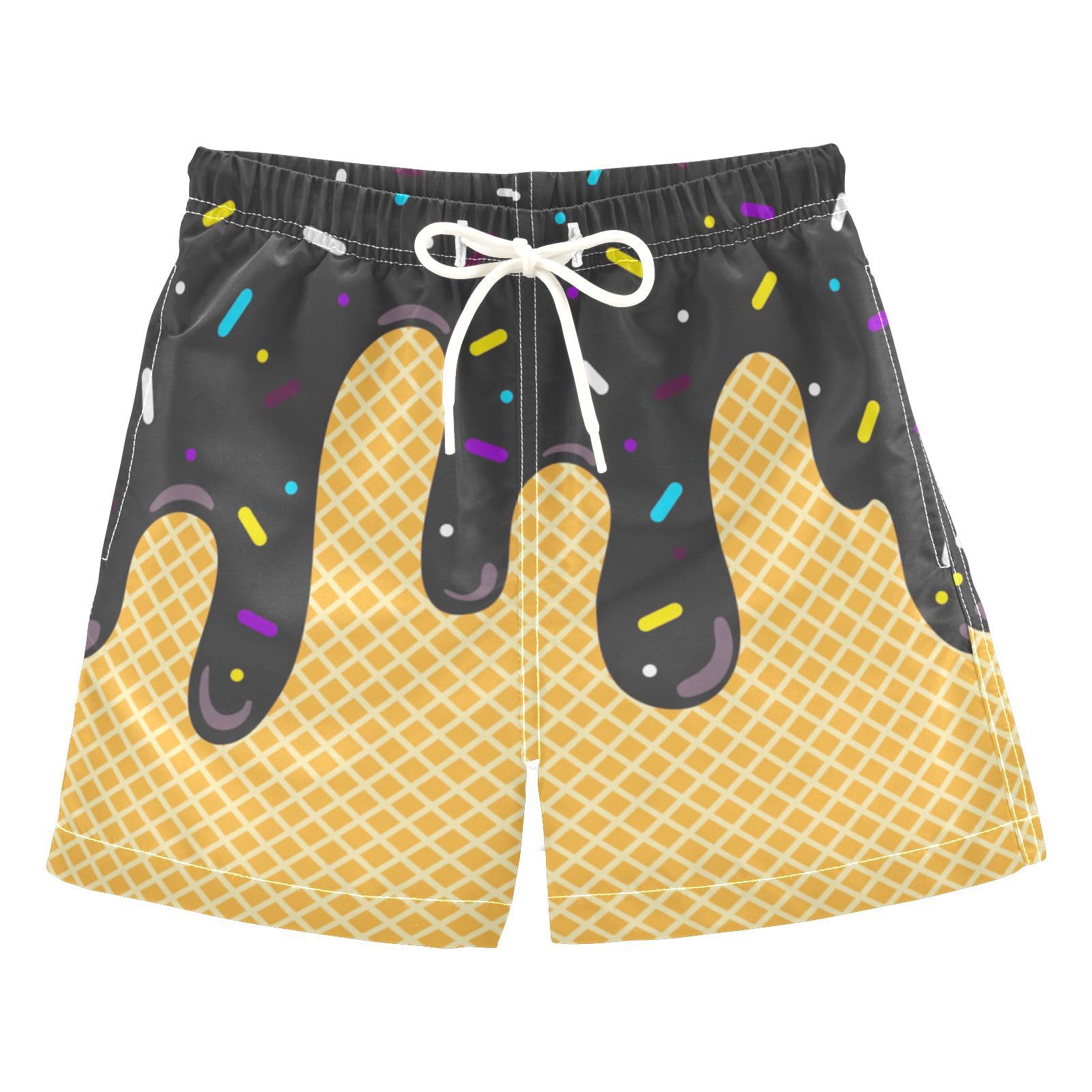 JHKKU Boys' Swim Trunks Black Ice Cream Swimsuit Quick Dry Beachwear Bathing Suits Board Shorts 2T