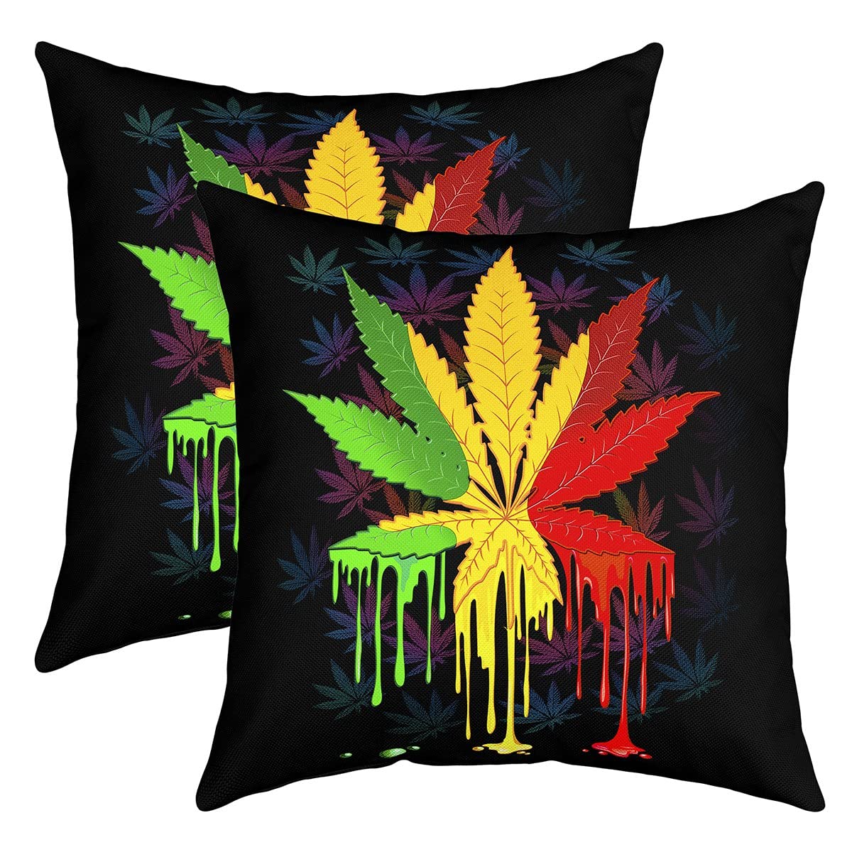 Homemissing Marijuana Decorative Throw Pillow Cover Soft Colorful Cannabis Leaves Square Cushion Case Set for Living Room Trippy Weed Botanical Pillow Cases Pillowcases 20"x20"