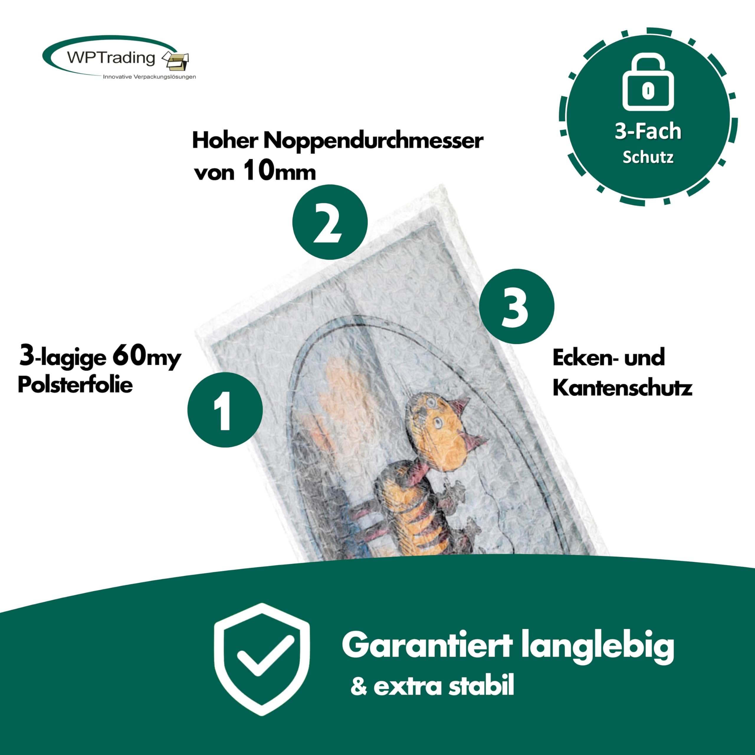 100 Stück Luftpolsterbeutel 400 x 400 mm (60my) Transparent selbstklebend - Luftpolsterumschläge aus 3-lagiger Luftpolsterfolie für Gläser, Bücher & CDs - Versandbeutel für Warensendung