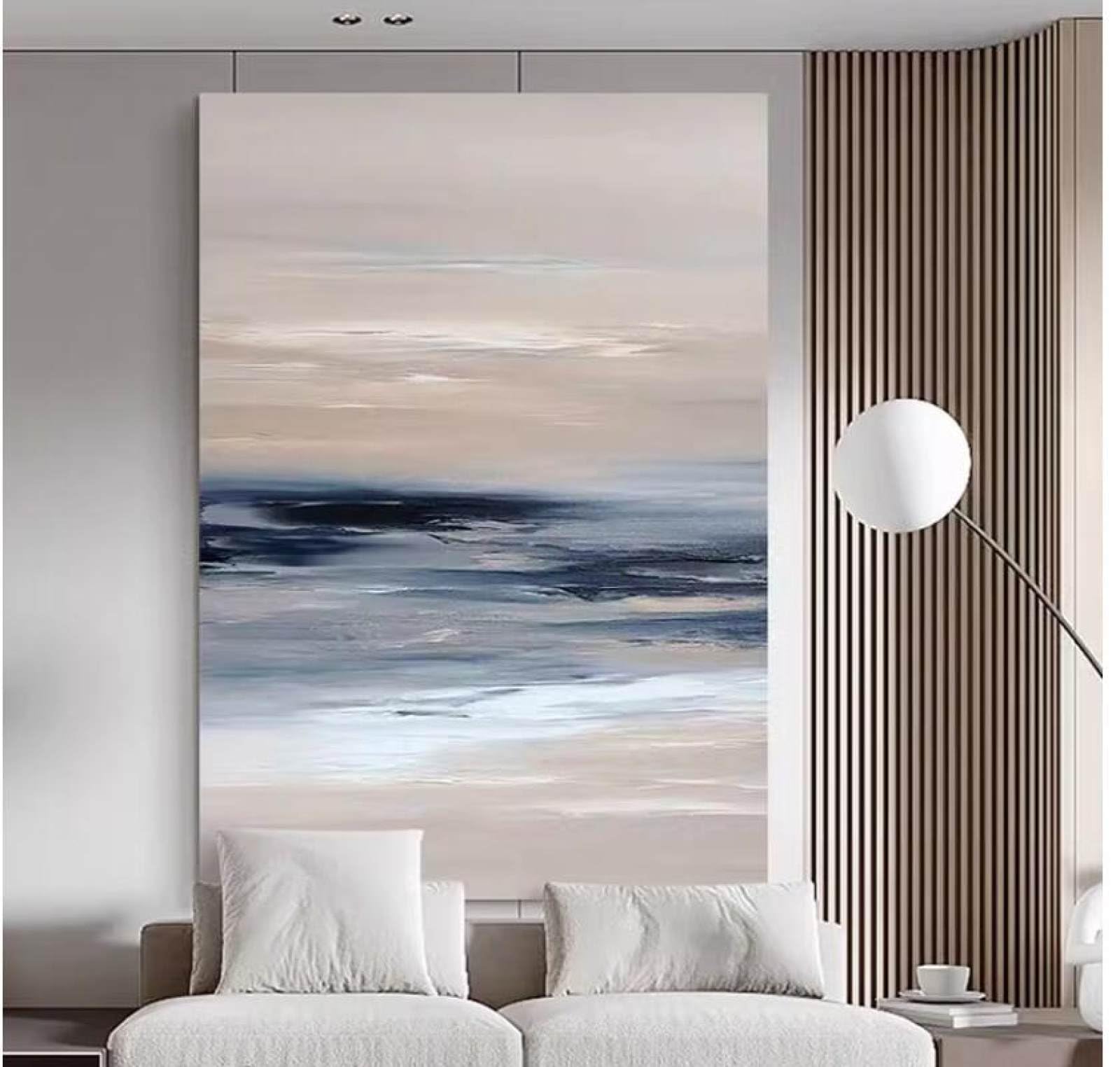 Peinture à l'huile murale de grande taille sur toile moderne, tableau de plage fait main