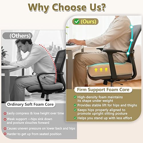 Miniatura 4 de Cojín extra grueso para silla, cojín de asiento elevador para adultos, fácil elevación para ancianos, silla de oficina, almohada de elevación extra