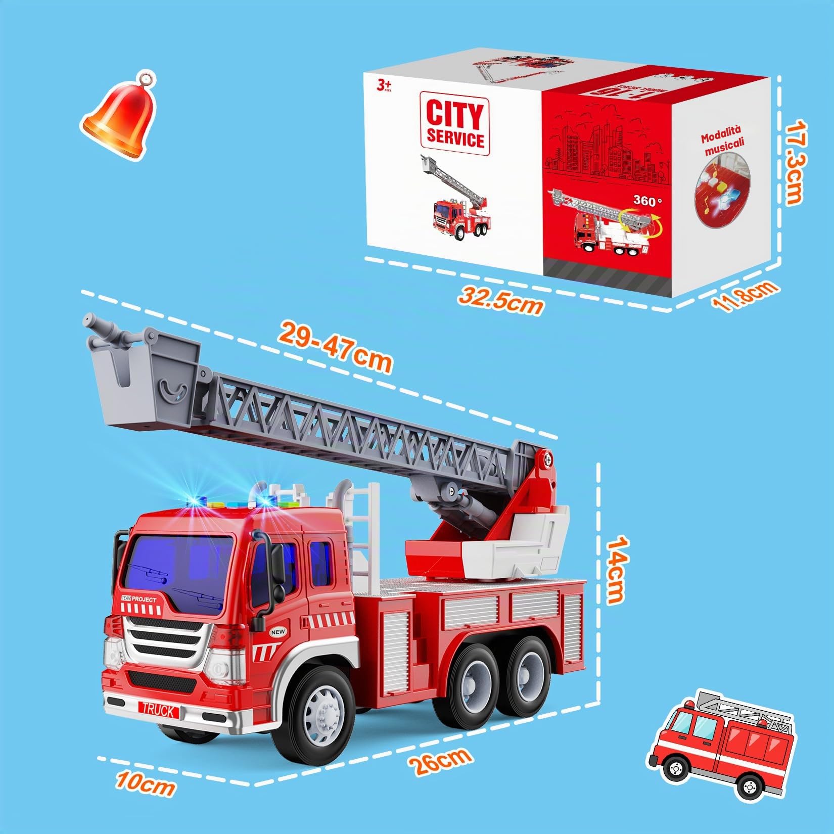 GizmoVine Camion Pompieri Grande, Autopompa dei Vigili del Fuoco con Luci e Suoni, Macchina Modellini, Pompiere Giocattolo, Giocattoli per Bambini, Macchinine Bambino 3 4 5 6 7 8 Anni - Rossa