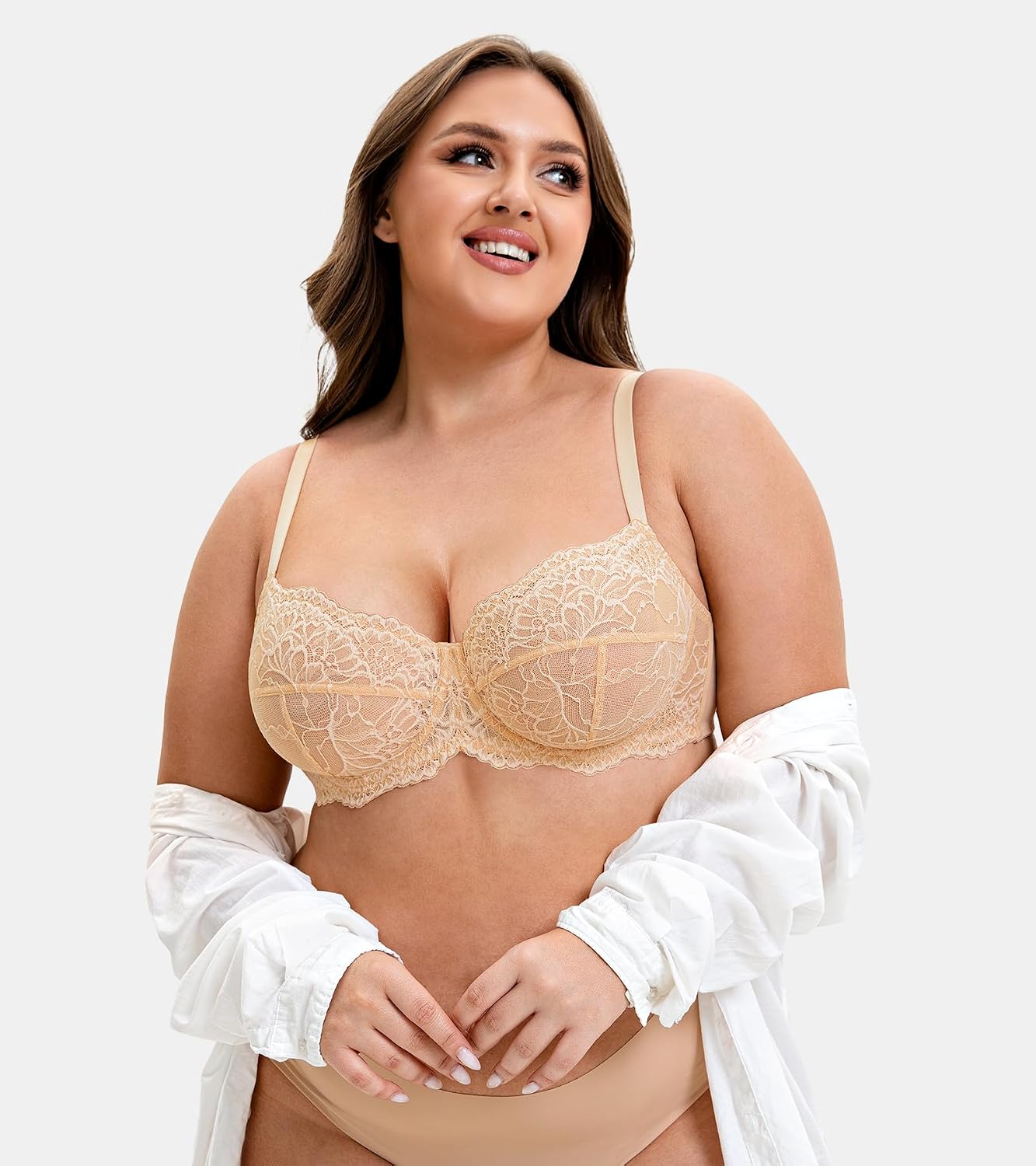 Mirry Women's Plus Size Lace Bra Unlined Underwire Minimizer Bra Non-Padded Full Coverage Bras for Large Breasts