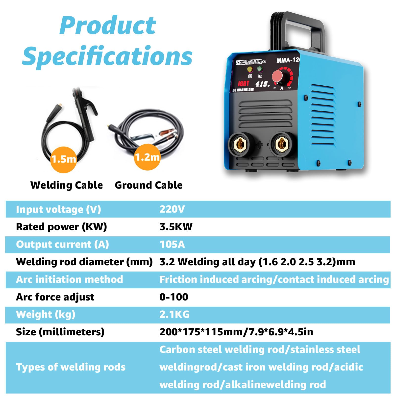 Spawarka Inwertorowa Spawarka MMA 220V 105A IGBT Mini Spawarka Łukowa z Obsługą Elektrod 3.2mm do Stali i Żelaza Naprawa w Garażu Spawarka Rączka Mała Spawarka 220VBlue