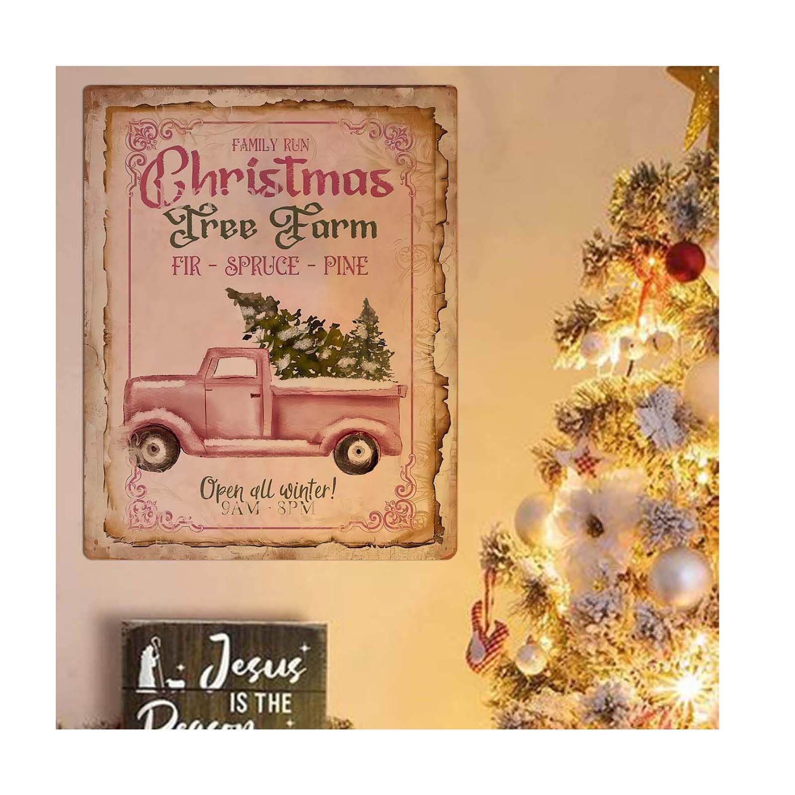 peiyeety Pink Christmas Sign Bundle - Shabby Chic Christmas - Reindeer Sign - Gingerbread - Eggnog Metal Sign Tag Gift Plaque 8"x12"