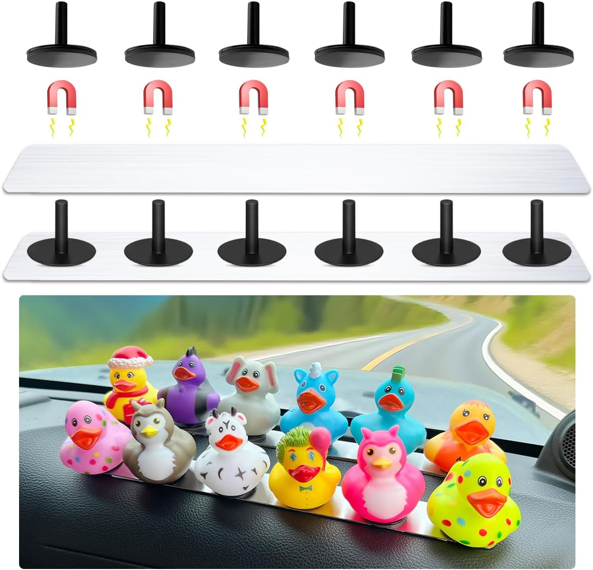 Duck Holder for Jeep Wrangler,Metal Rubber Ducks Holder for Jeep Dash,Magnetic Duck Plugs for Dash Decorations,Adjustable Duck Mount for Jeep Dashboard,2 Pack(Black)