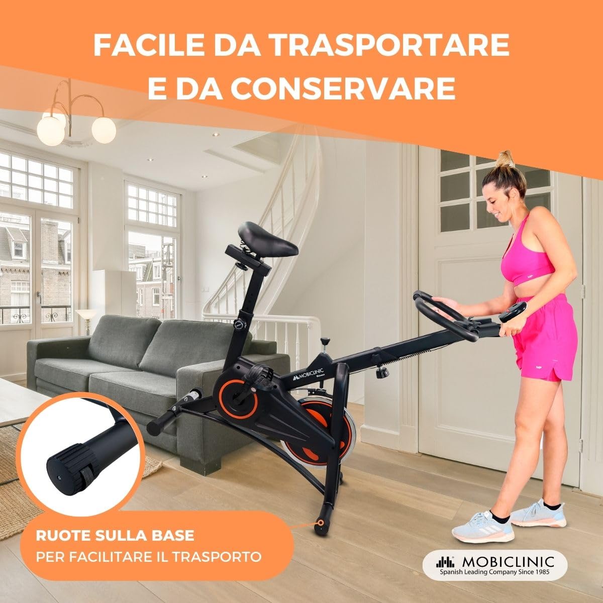 Mobiclinic® fitness, Cyclette da casa, Volano 10 kg, Resistenza regolabile, Makalu, Completamente, Display lcd, Marchio europeo, Cardiofrequenzimetro, Porta cellulare
