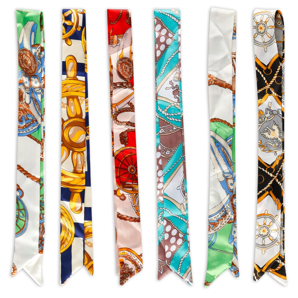 Thyonta Women's Multicolor 6 Pcs Neckerchief Scarf - Stylish Decorative Accessories Narrow Beveled Scarves For Universal In All Occasions Handbag Handle Wrap Gift Wrapping Ribbon (Multicolor)