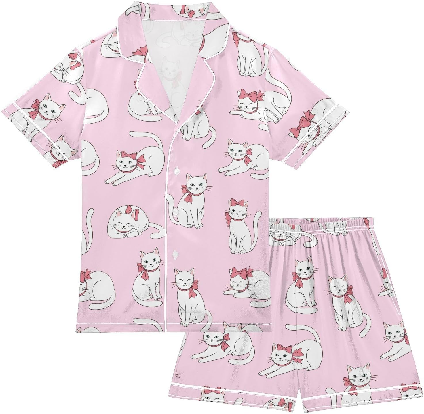 Leopard Pink Summer Pajamas Shorts Set Purple Satin PJ Sets for Pj