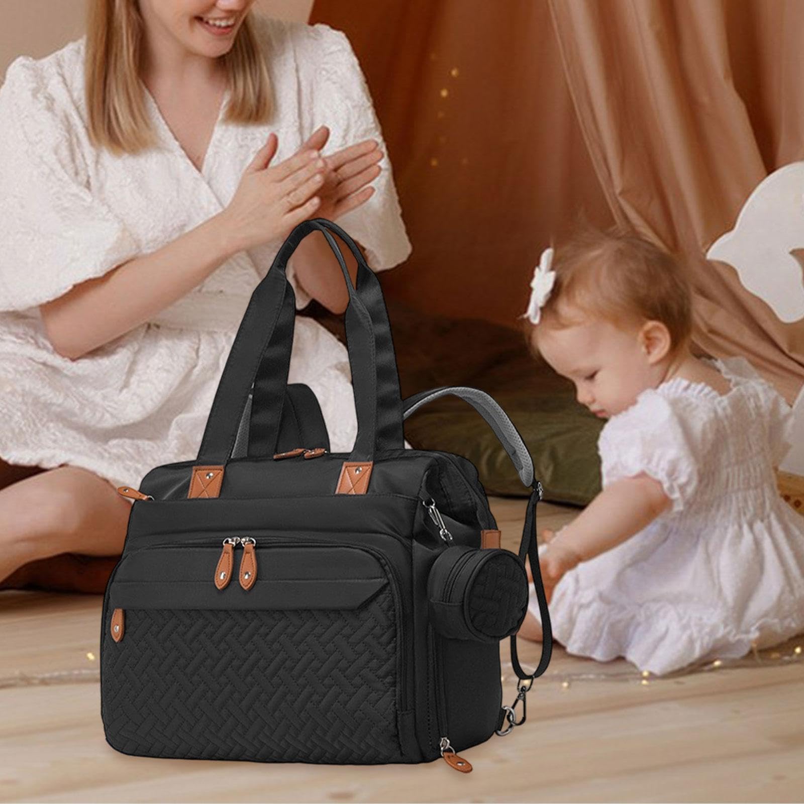 Gralara Wickelrucksack Windeltasche Rucksack Tasche Organizer Wasserfest aus Pflegeleichtem Oxford mit Flaschenfächern Schuhfach Und Nass Trocken Separation, Schwarz
