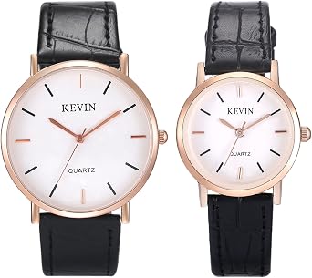 JewelryWe Pair of Watches Analogue Quartz Partner Friendship Watch Classic Simple Leather Strap Couple Watch for Men Women Black/Brown
