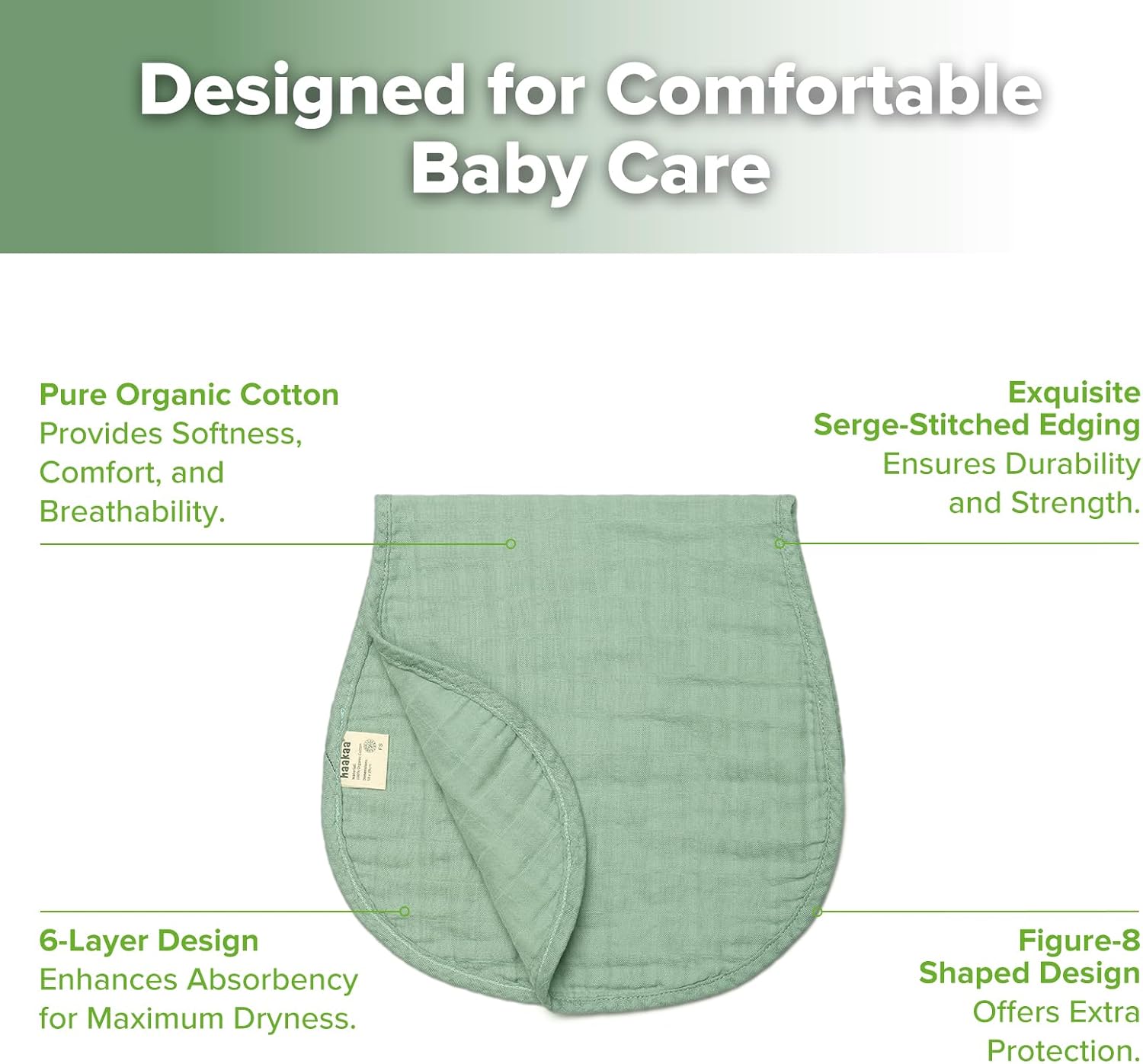 haakaa Muslin Burp Cloths for Baby, 100% Organic Cotton, Large 22.8''x11.4'', 2pcs