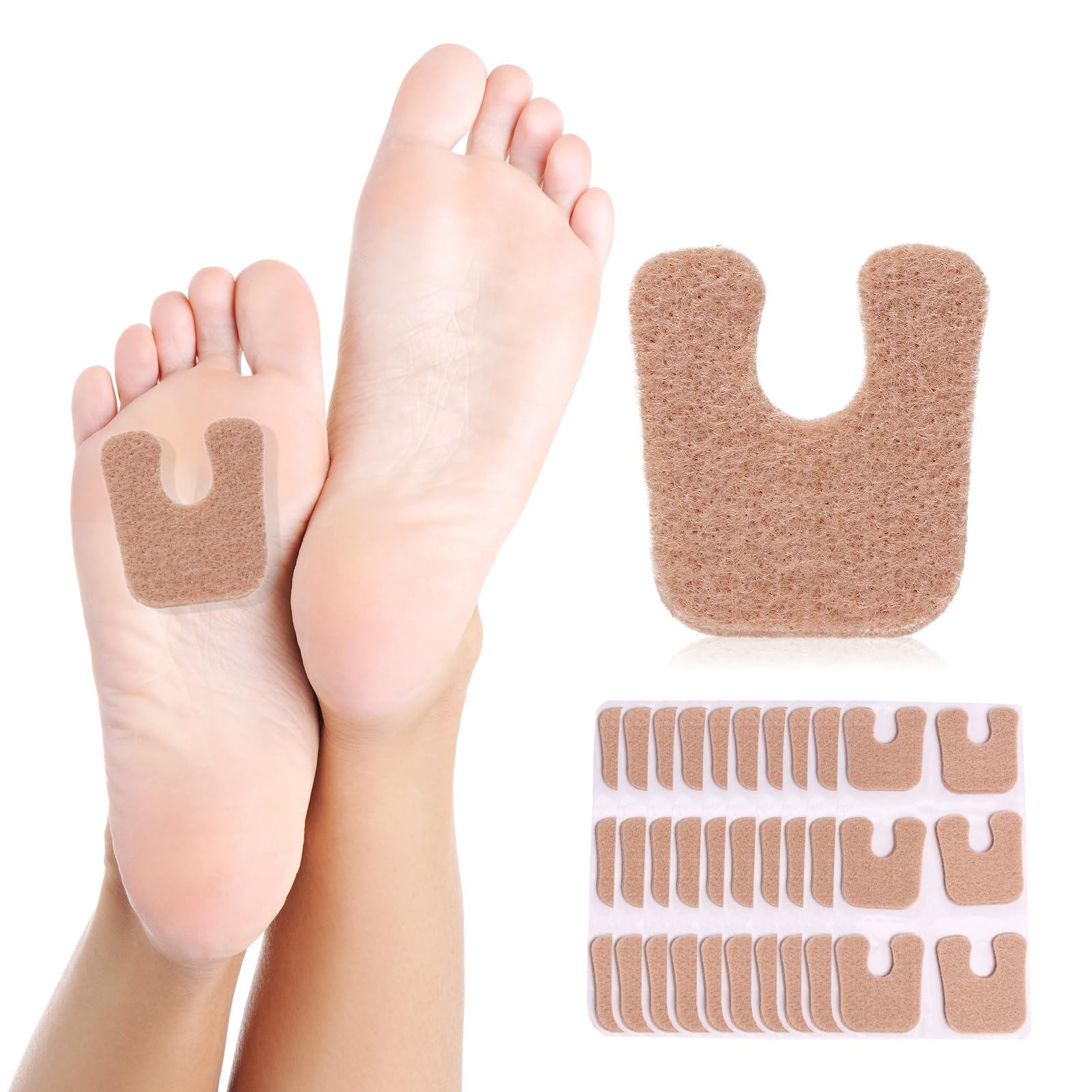 MoyRetty 60 almohadillas de fieltro en forma de U, almohadillas metatarsianas autoadhesivas que protegen los callos de roces en los zapatos, reducen el dolor de pies y talones