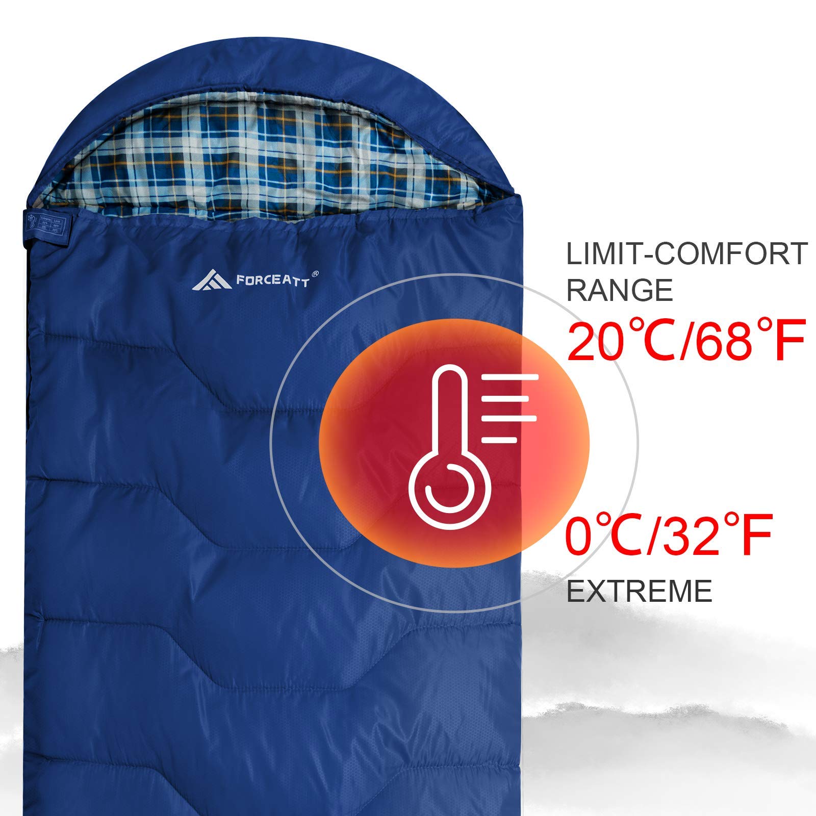 Forceatt Schlafsack 3~4 Jahreszeiten, -5°C Flanell und 20°C Polyester Schlafsack für Erwachsene, wasserdichte Schlafsack Winter Warm Perfekt für Camping, Indoor, Outdoor und Kaltes Wetter.