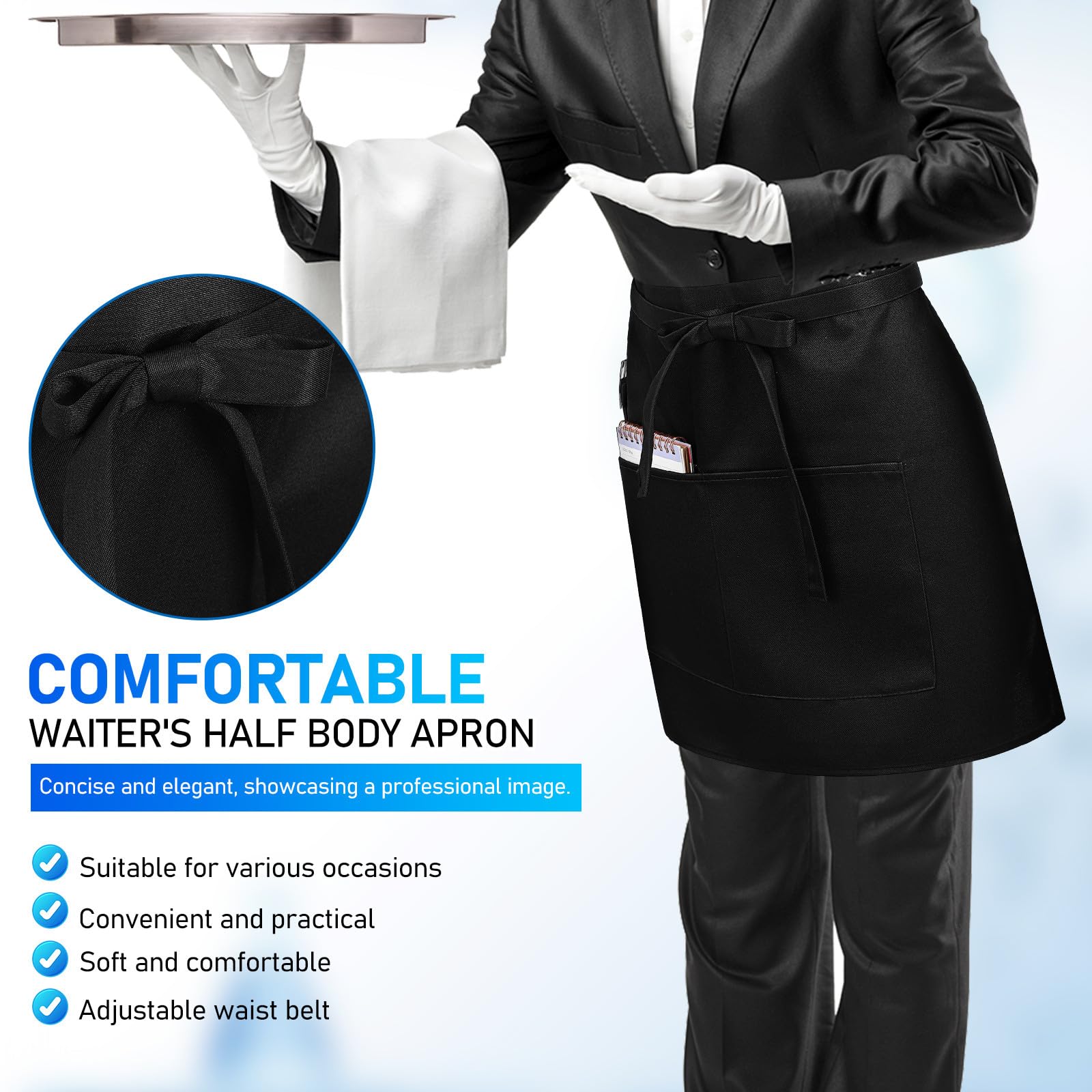 4 Stück pack Küchenschürzen für Damen und Herren Verstellbare Halbschürzen aus Polyestergewebe Maschinenwaschbar und Komfortabel für Hotels und Restaurants