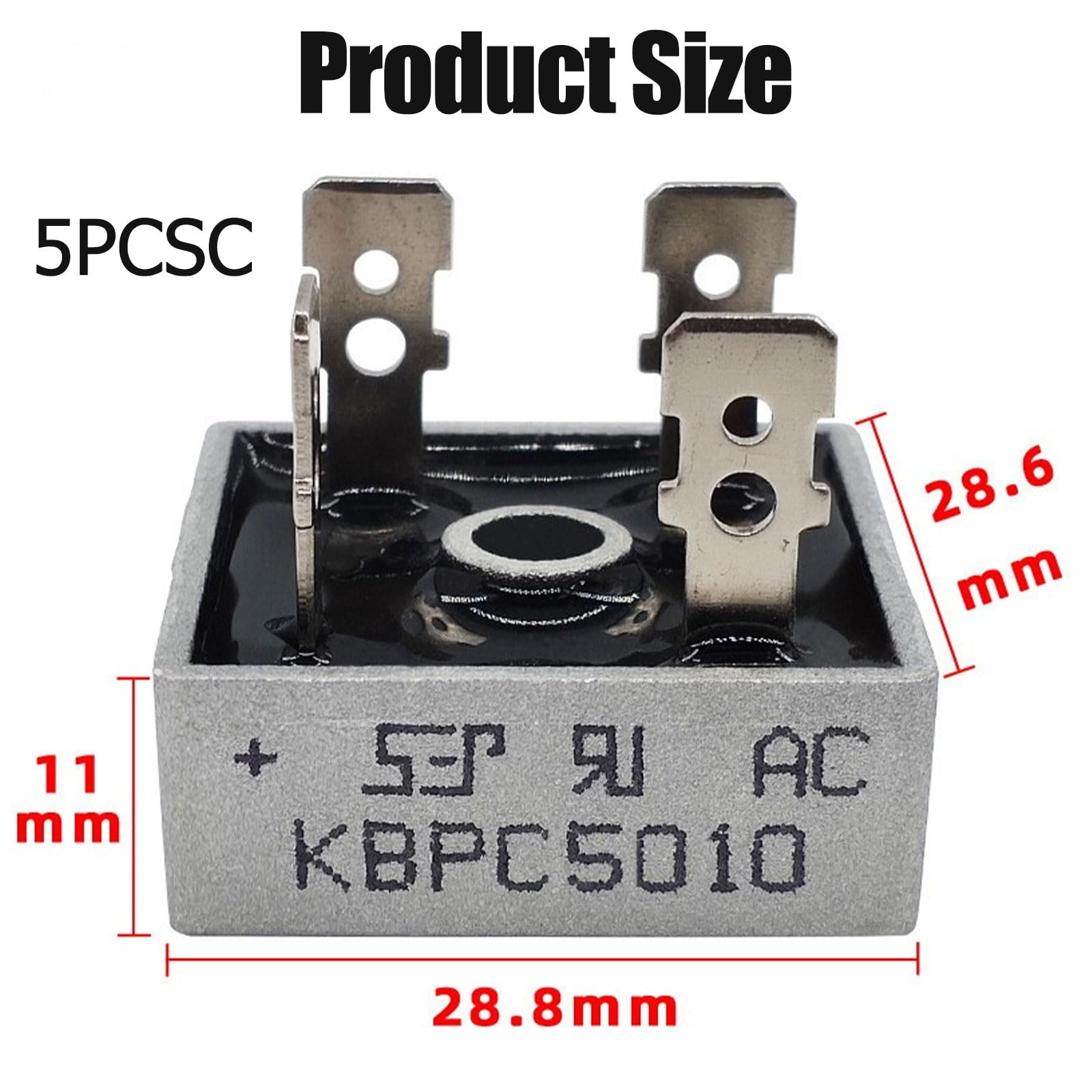 Rectificadores De Puente De 50 A, 5 Pcs Diodo Rectificador Monofásico, KBPC5010 Rectificador De Puentes De Diodo De Silicio, 1000 V, Con Carcasa De Metal, 4 Pines, Orificio De Paso
