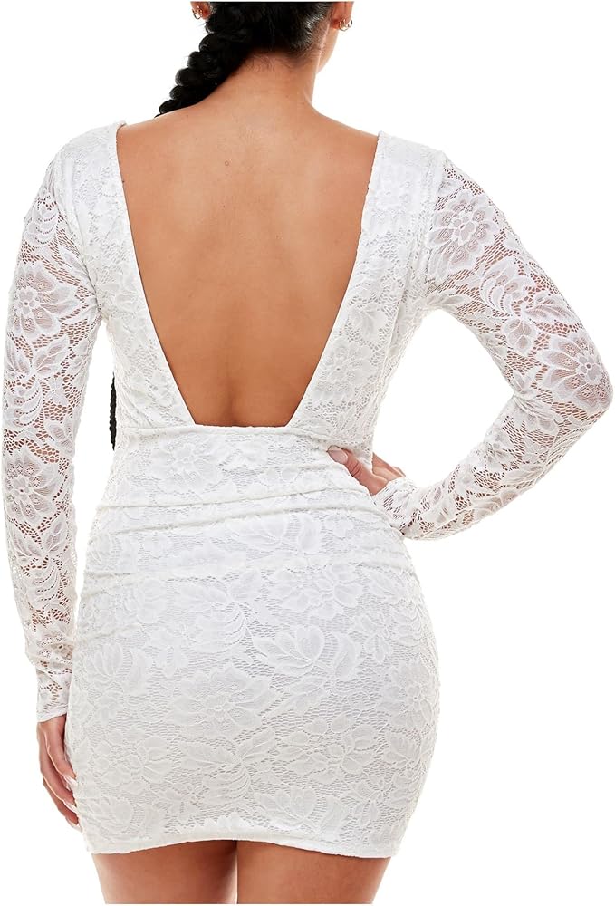 Amazon.com: EMERALD SUNDAE Womens White Stretch Lace Open-Back Shirred Long Sleeve Round Neck Mini Cocktail Body Con Dress Juniors XXS : Clothing, Shoes & Jewelry Amazon.com: EMERALD SUNDAE Womens White Stretch Lace Open-Back Shirred Long Sleeve Round Neck Mini Cocktail Body Con Dress Juniors XXS : Clothing, Shoes & Jewelry