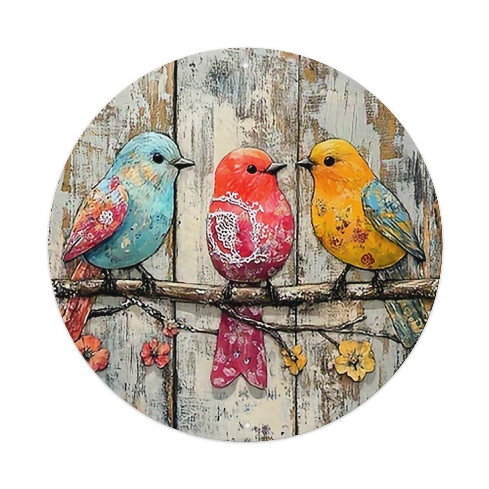 Colorful Birds On Branch With Flowers Tin Sign Metal Poster Vintage Metal Signs for Home Man Cave Bar Cafe Kitchen laundry room Wall Decorations Gift 8x8Inch