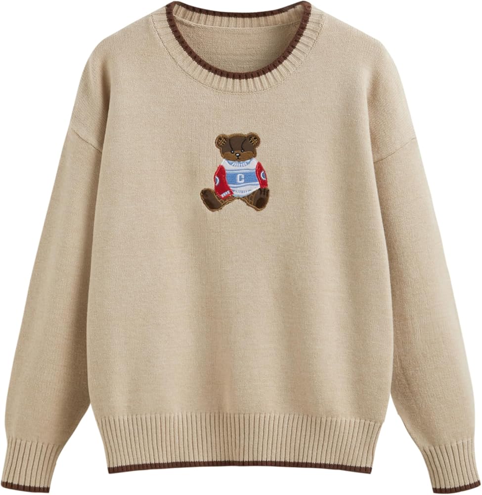 CIDER Women's Fall Sweaters Long Sleeve Cute Sweaters Bear Graphic