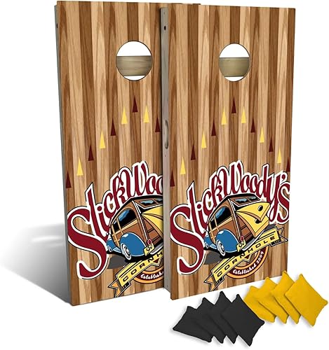 Miniatura 9 de Slick Woody's Tablas de Cornhole de Grado Profesional - Juego de Lanzamiento de Agujero de Maíz de Madera Maciza de 4' x 2' Reglamentario con Veta