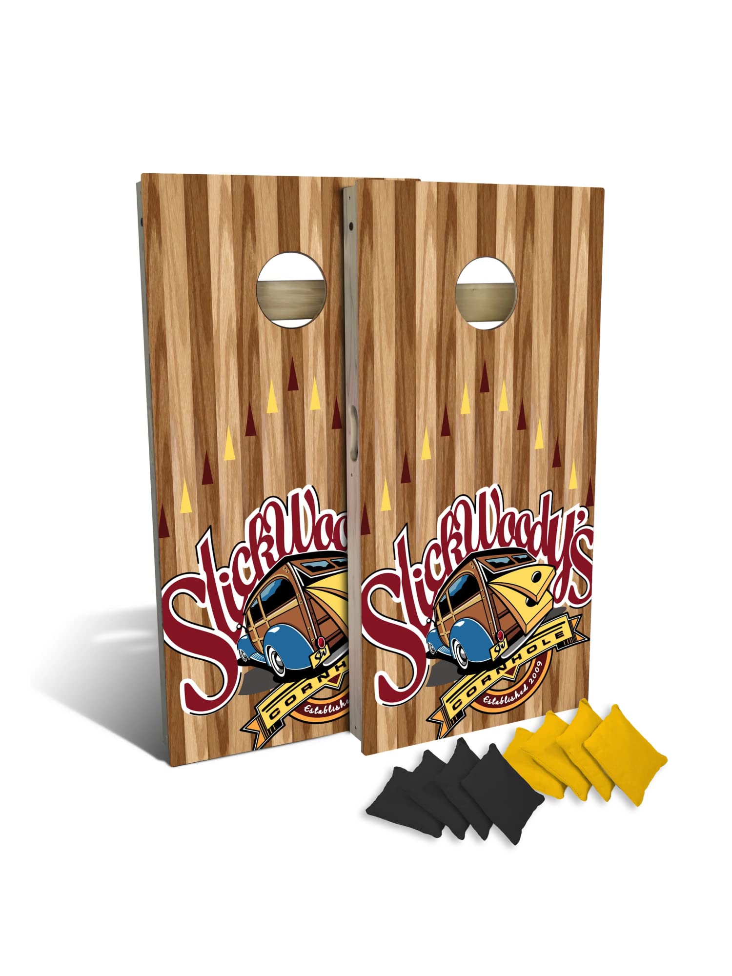 Slick Woody's Professional-Grade Cornhole Boards - 4'x2' Solid Wood Regulation Woodgrain Flag Corn Hole Toss Game with 8 Resin Filled Bags