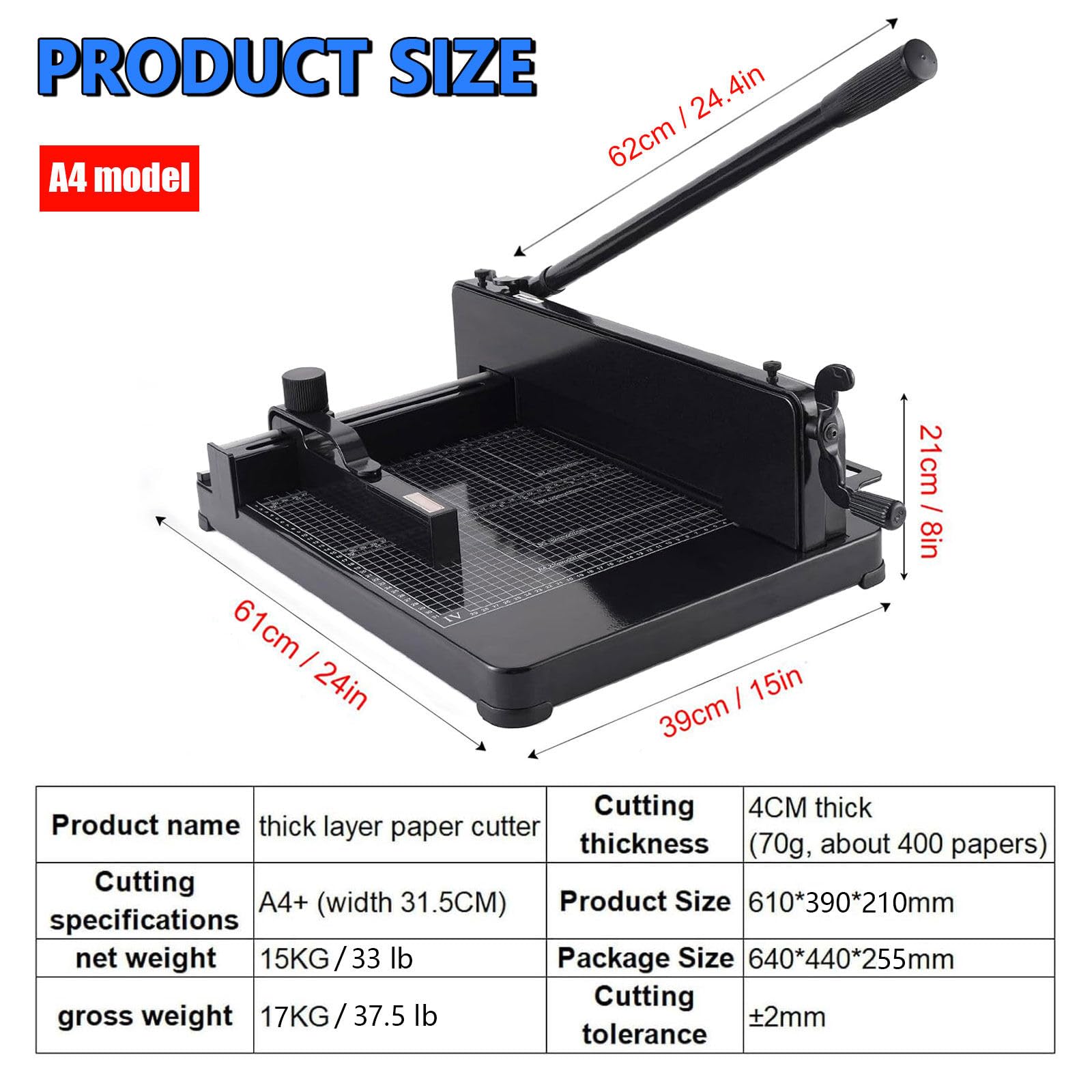 Taglierina per Carta A4/A3, affettatrice a Leva, tagliatrice di precisione con Lame da 315/440 mm, per Impianti di Stampa, uffici, scuole e Usi Artigianali A4