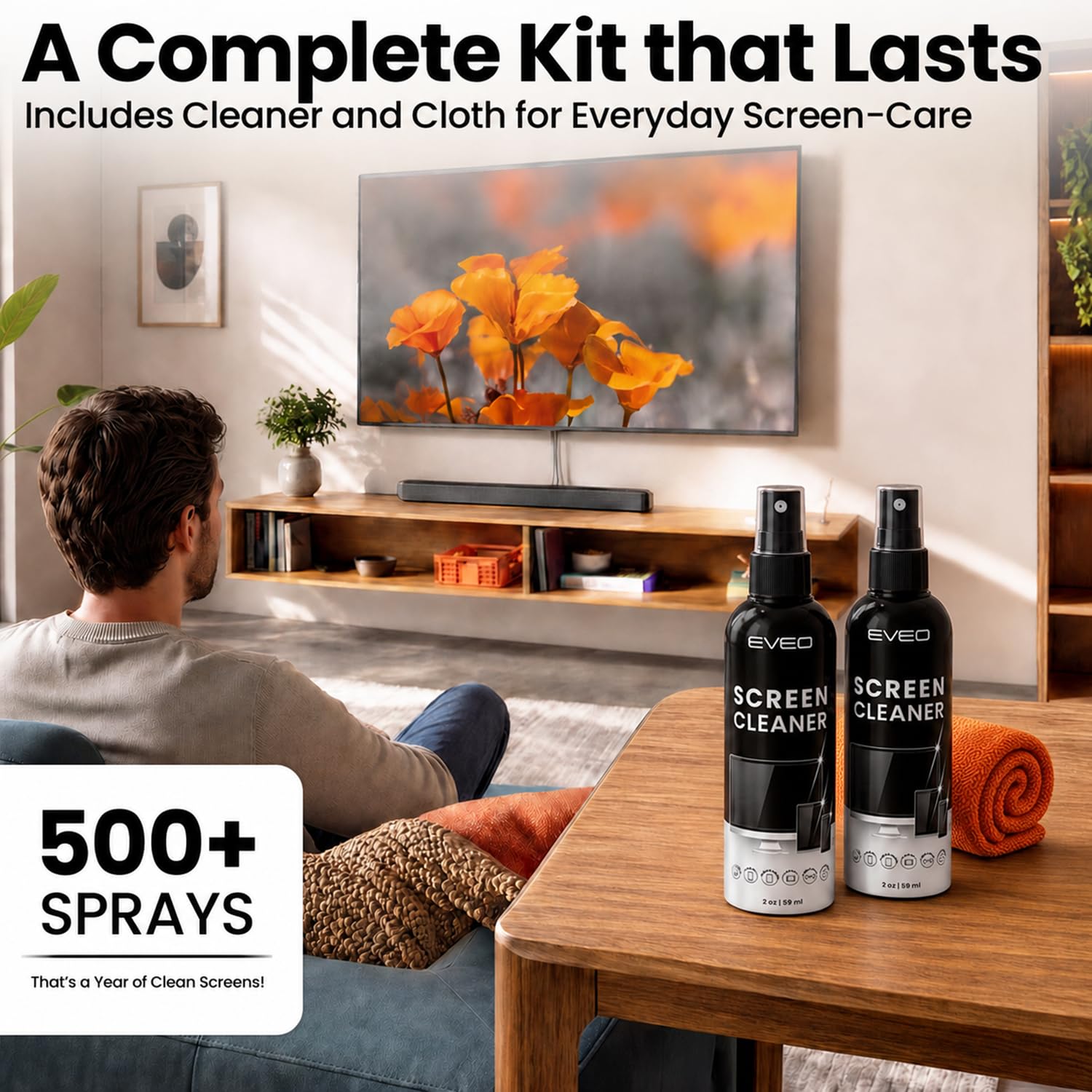 Kit de Limpiador de Pantalla en Aerosol y toallita – Limpiador de Pantalla de TV para Smart TV, Limpiador de Pantalla de computadora, Limpiador de Pantalla de Laptop para Monitor, iPhone, iPad, paño