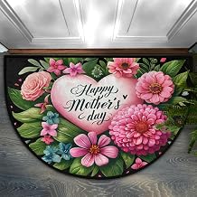 Half Round Doormat Mother's Day Pink Flower Washable Semi Circle Rug Non Slip Absorbent Half Moon Rug Kitchen Mat for Indoor Outdoor Bathroom Patio Front Welcome Fireplace Hearth Floor Mat