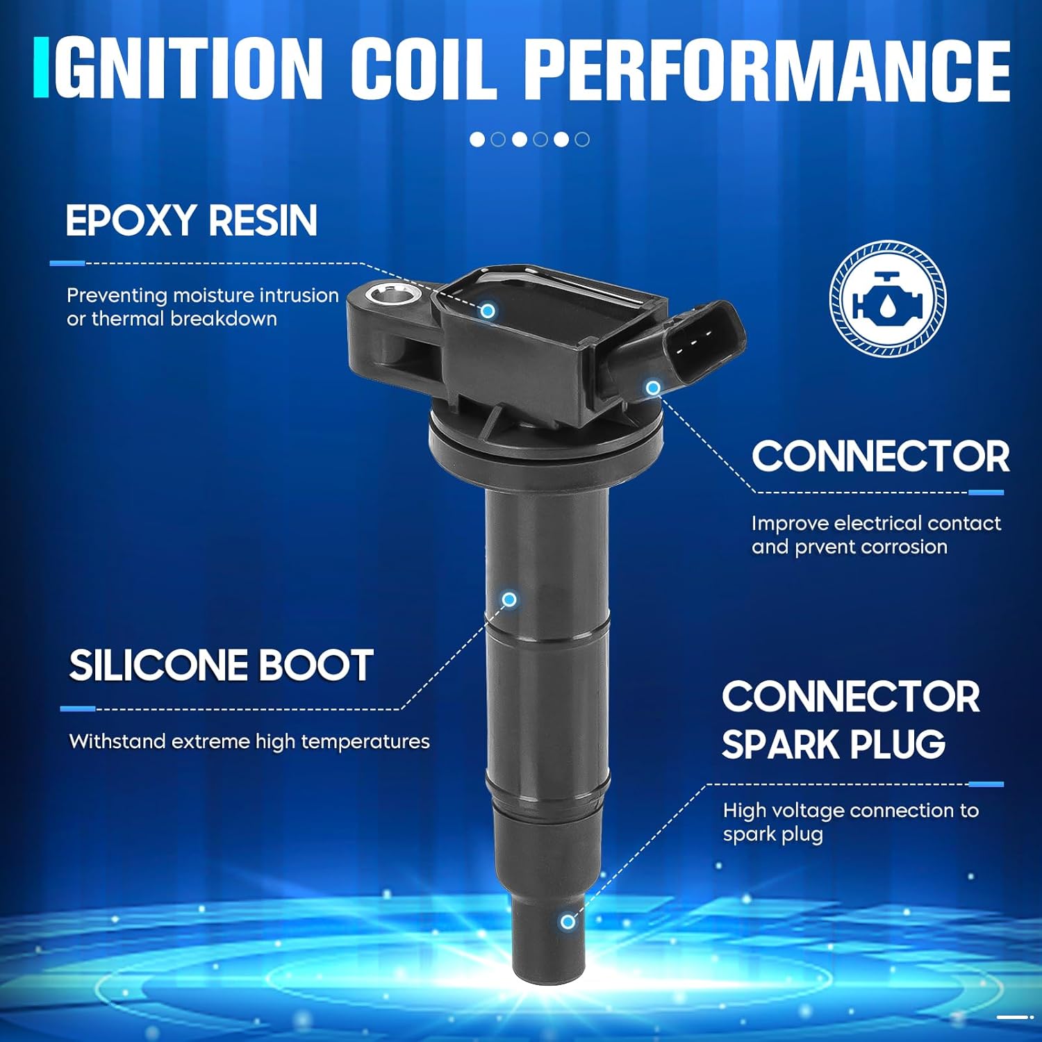 Set of 4 Ignition Coil Compatible with Toyota Camry Highlander HS250h Matrix RAV4 Solara tC Vibe Replacement for 90919-02244 UF333 C1330 6731307 90080-19023