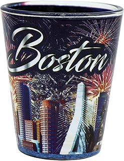 Boston Massachusetts Fireworks Ouside Blue Sky Inside Shot Glass