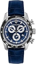 Versace V-Ray Collection Luxury Mens Watch Timepieces with a Blue Strap and Dial Featuring a Stainless Steel Case