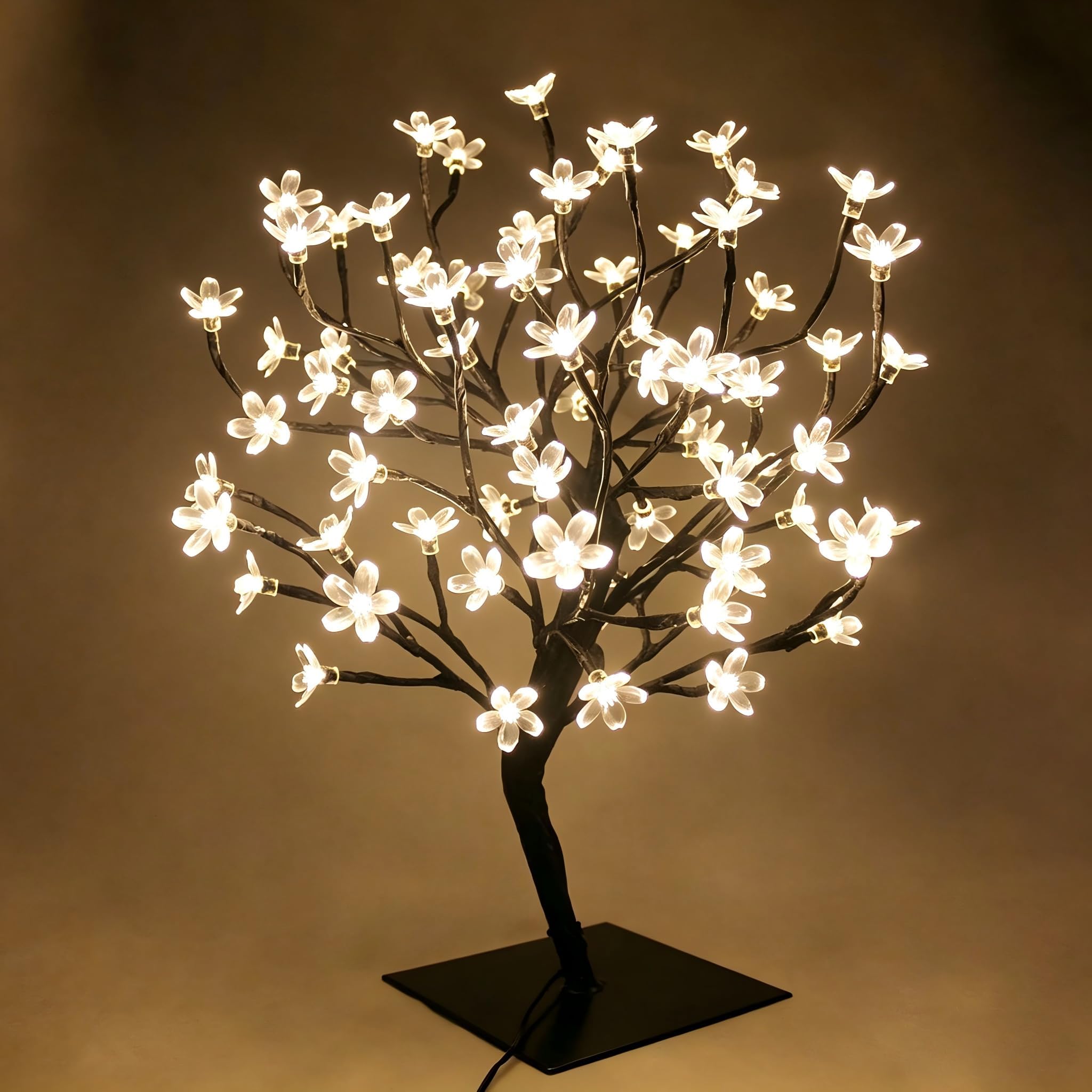 LED Cherry Blossom Bonsai Stylt Tree Lamp 45cm With 72 LED Warm White Fairy Lights, Stable Square Metal Base, Christmas xmas Tree Lights